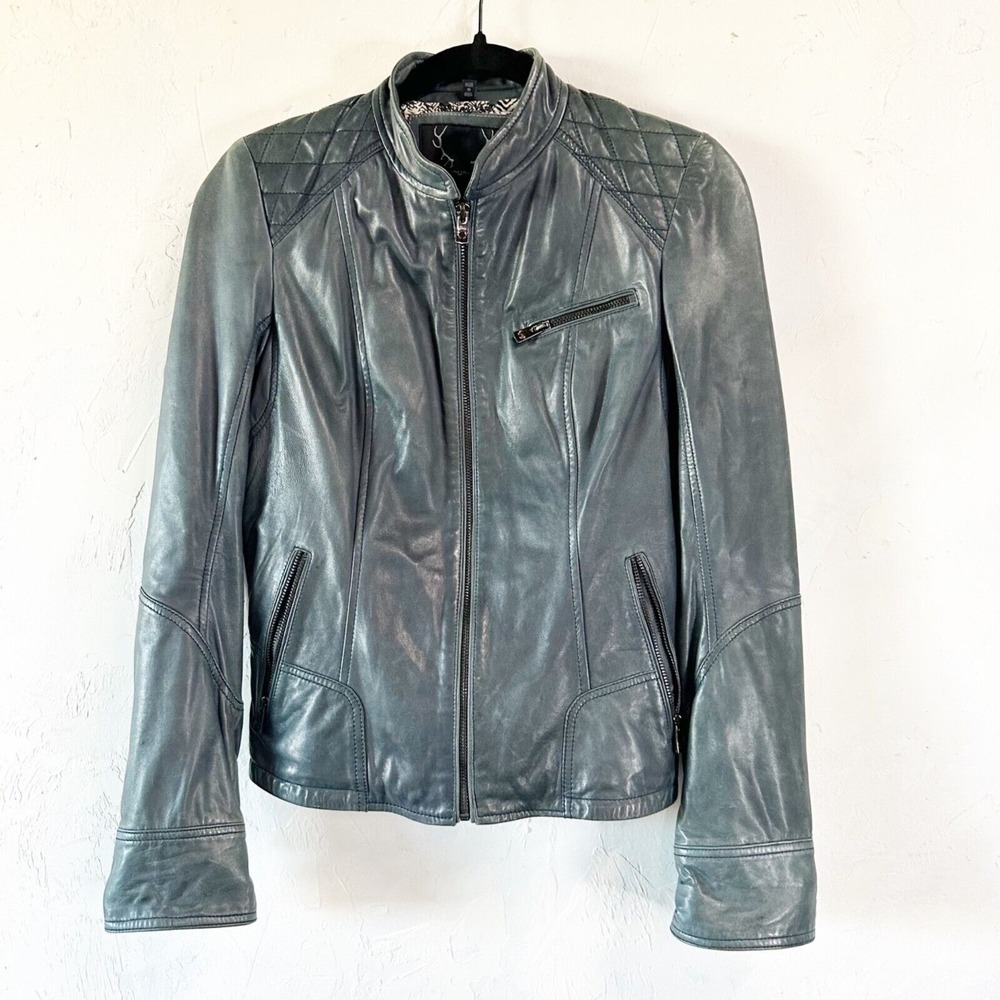 Bod & Christensen Leather Jacket Blake Moto Jacket Blue Small